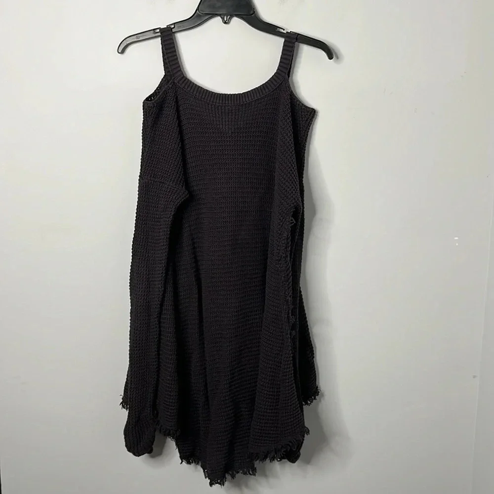 Free People Moonshine Cold Shoulder Knit Charcoal Grey Sweater - Picture 8 of 8